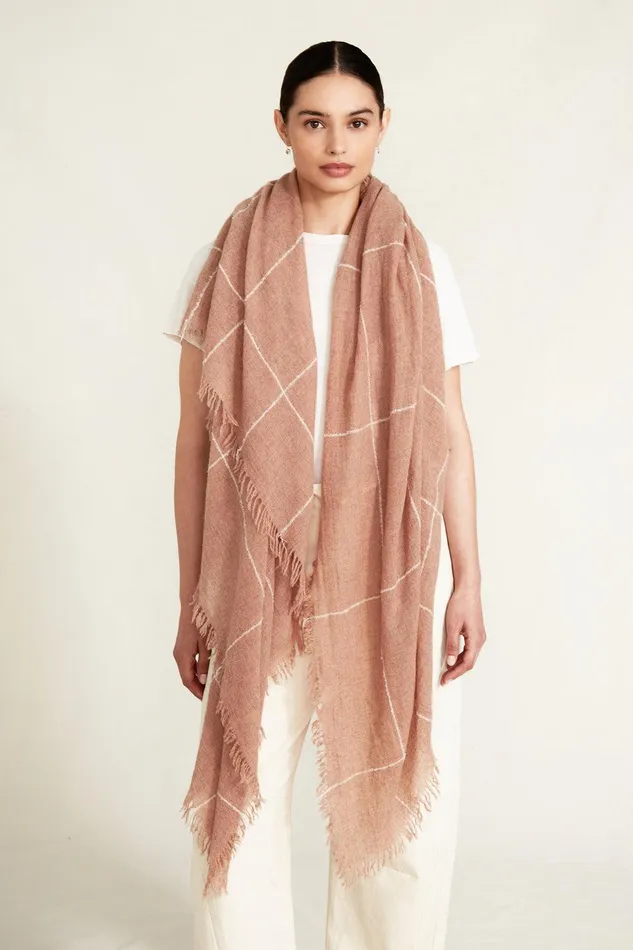 100 Cashmere Scarf Egret Windowpane Women Chan Luu Scarves