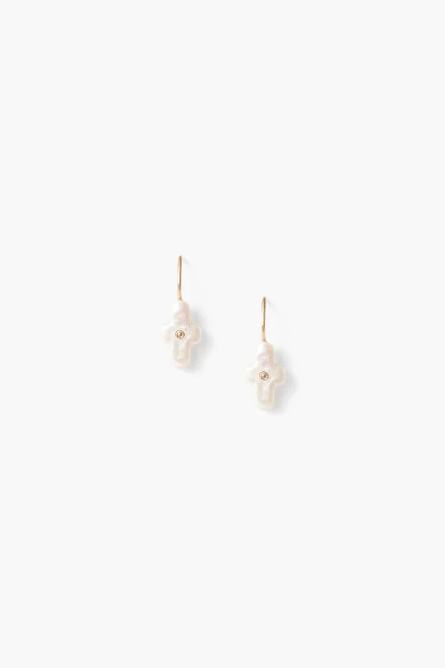 14k Gold and Pearl Playa Cross Earrings Women Chan Luu Earrings
