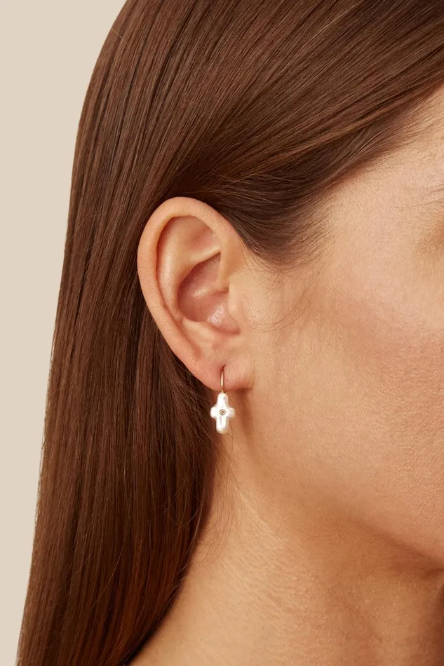 14k Gold and Pearl Playa Cross Earrings Women Chan Luu Earrings