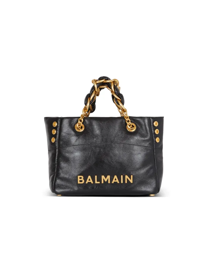 1945 Soft Crinkled Leather Tote Bag Black Women Balmain Tote Bags