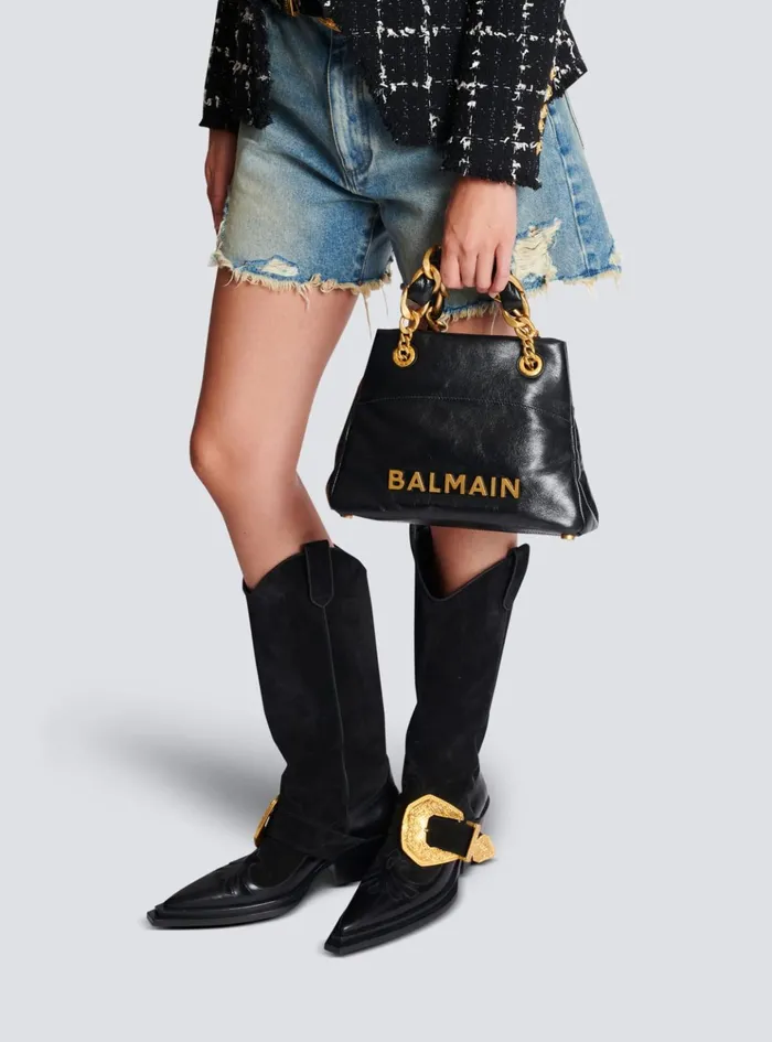 1945 Soft Crinkled Leather Tote Bag Black Women Balmain Tote Bags