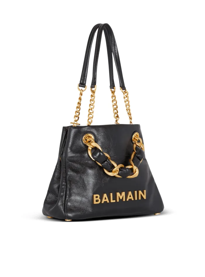 1945 Soft Crinkled Leather Tote Bag Black Women Balmain Tote Bags