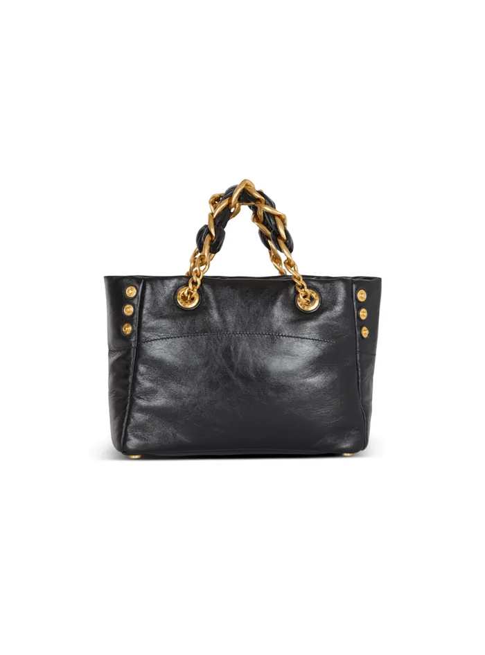 1945 Soft Crinkled Leather Tote Bag Black Women Balmain Tote Bags