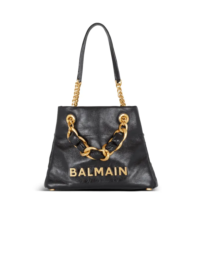 1945 Soft Crinkled Leather Tote Bag Black Women Balmain Tote Bags