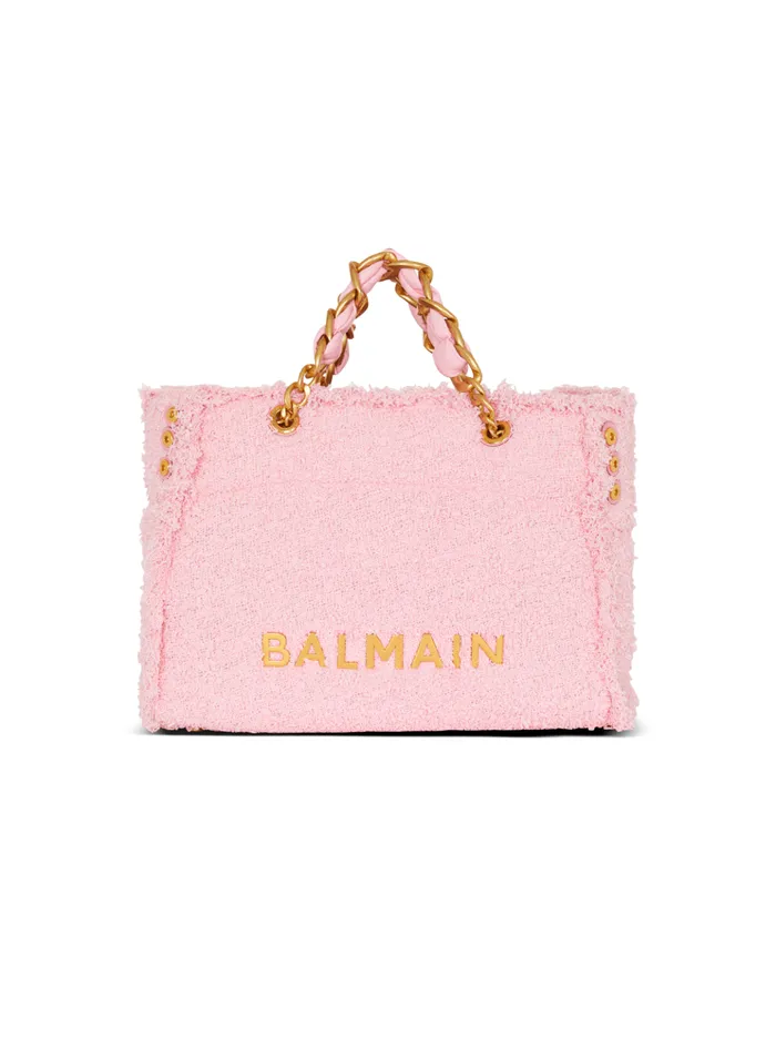 1945 Soft Tweed Tote Bag Pink Women Balmain Shoulder Bags