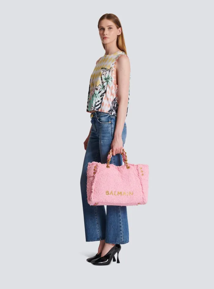 1945 Soft Tweed Tote Bag Pink Women Balmain Shoulder Bags