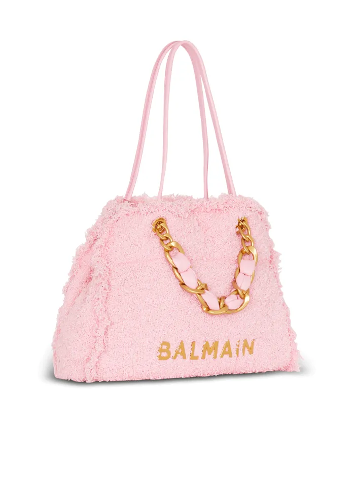 1945 Soft Tweed Tote Bag Pink Women Balmain Shoulder Bags