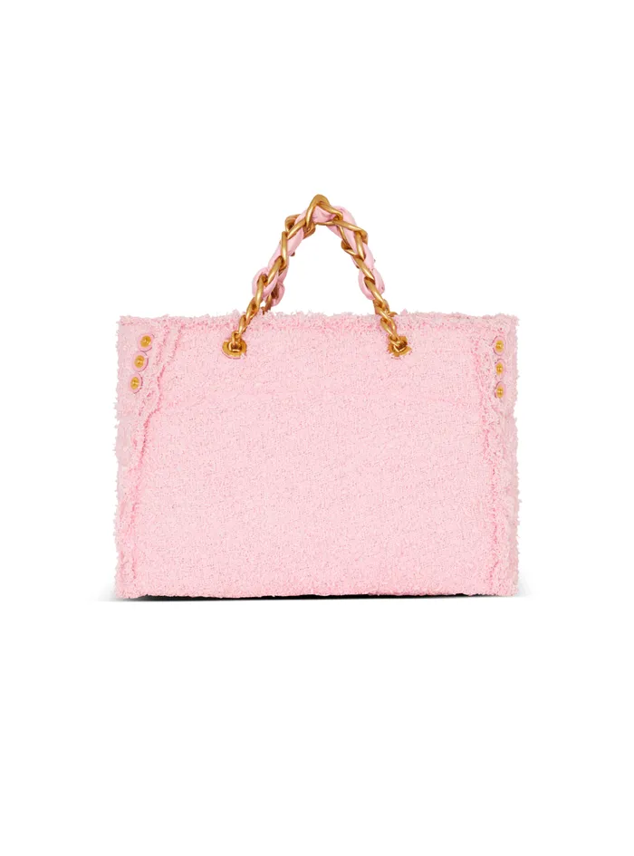 1945 Soft Tweed Tote Bag Pink Women Balmain Shoulder Bags