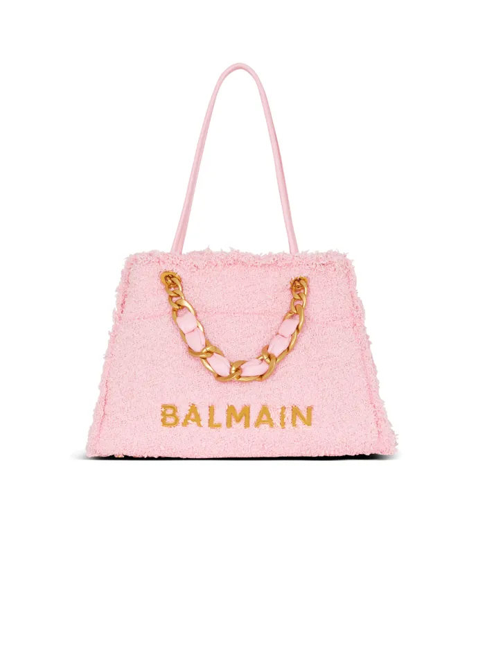 1945 Soft Tweed Tote Bag Pink Women Balmain Shoulder Bags