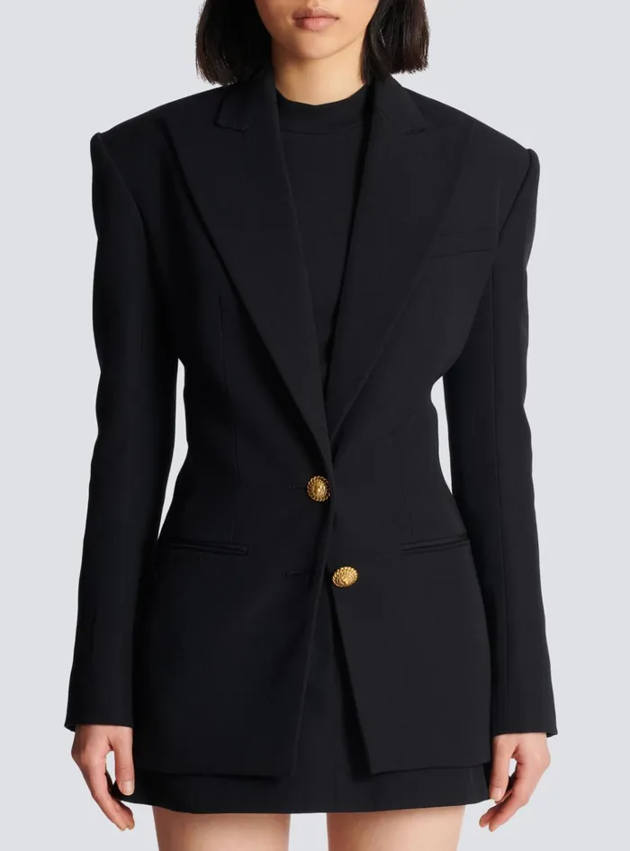 2button Cinchedwaist Jacket Black Women Balmain Jackets And Blazers