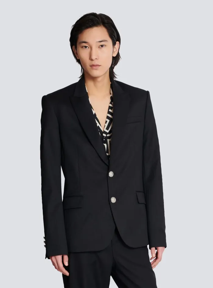 2button Wool Jacket Black Men Balmain Jackets And Blazers