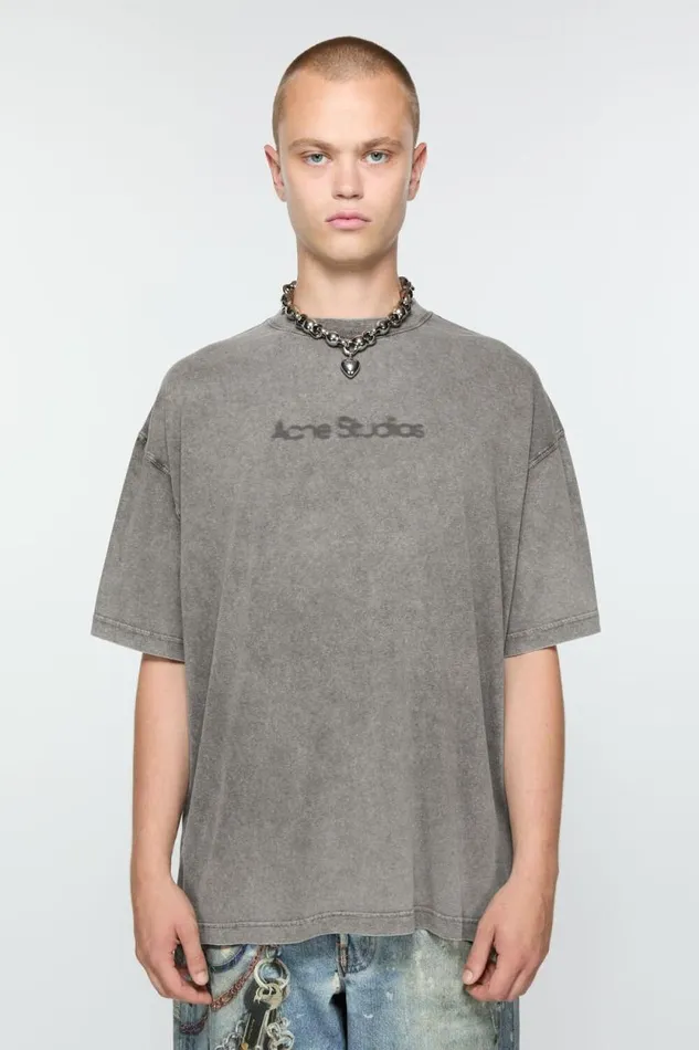 Acne Studios Blurred Logo Tshirt 8211 Relaxed Unisex Fit Faded Grey Women Tshirts