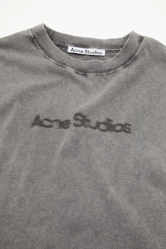 Acne Studios Blurred Logo Tshirt 8211 Relaxed Unisex Fit Faded Grey Women Tshirts