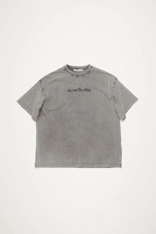 Acne Studios Blurred Logo Tshirt 8211 Relaxed Unisex Fit Faded Grey Women Tshirts