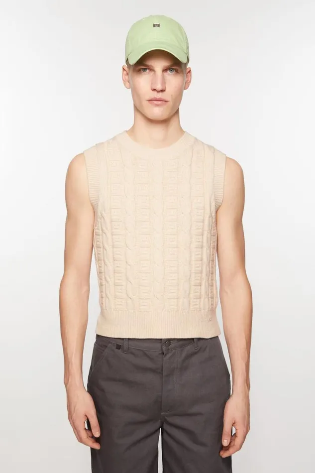 Acne Studios Cable Wool Sleeveless Jumper Oatmeal Melange Men Knitwear