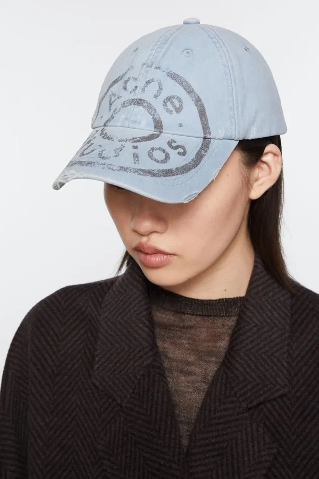 Acne Studios Cap Printed Logo Pale Blue Men Hats