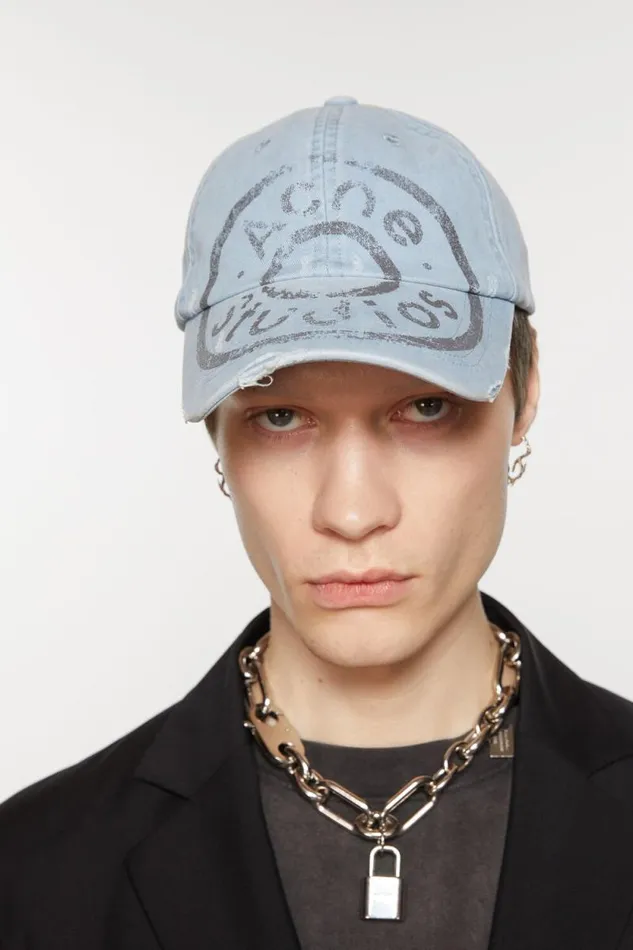 Acne Studios Cap Printed Logo Pale Blue Men Hats