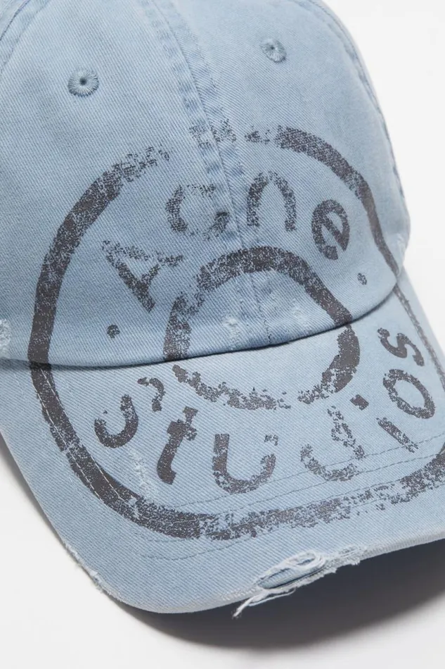 Acne Studios Cap Printed Logo Pale Blue Men Hats
