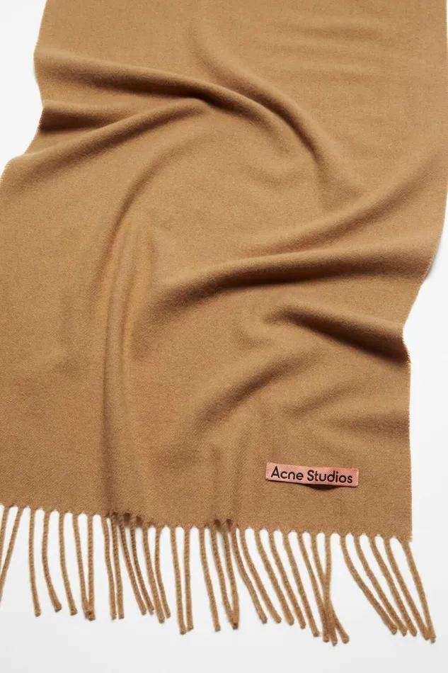 Acne Studios Cashmere Fringe Scarf 8211 Narrow Dark Camel Women Scarves