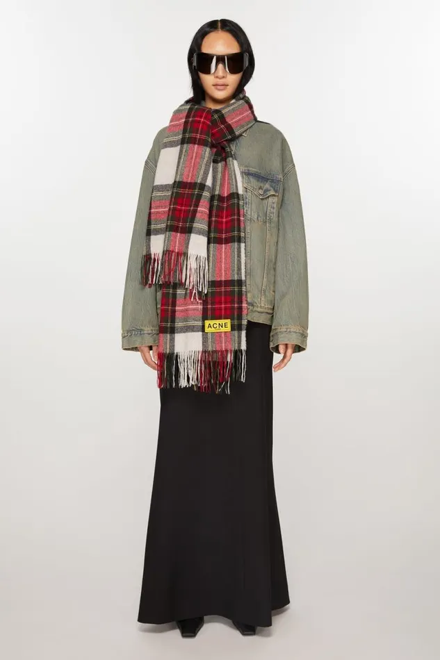 Acne Studios Check Fringe Scarf Blackredwhite Women Scarves Acne Studios Check Fringe Scarf Blackredwhite Women Scarves