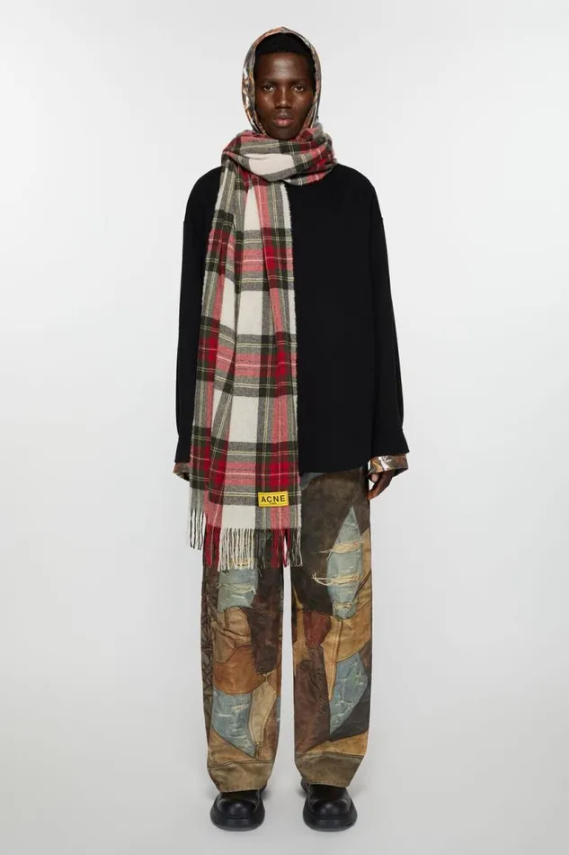 Acne Studios Check Fringe Scarf Blackredwhite Women Scarves Acne Studios Check Fringe Scarf Blackredwhite Women Scarves