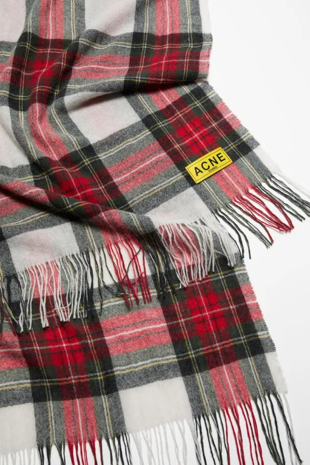 Acne Studios Check Fringe Scarf Blackredwhite Women Scarves Acne Studios Check Fringe Scarf Blackredwhite Women Scarves