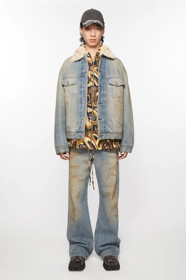 Acne Studios Denim Fur Trim Jacket 8211 Oversized Fit Mid Blue Women Outerwear
