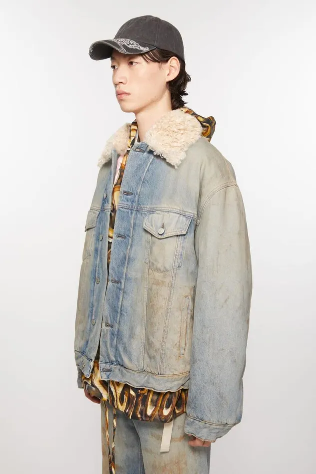 Acne Studios Denim Fur Trim Jacket 8211 Oversized Fit Mid Blue Women Outerwear