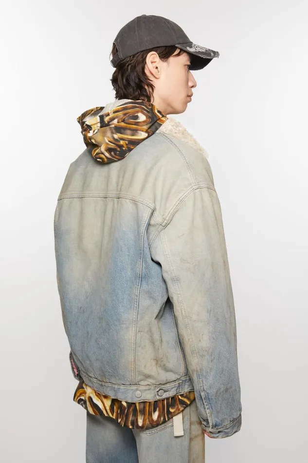 Acne Studios Denim Fur Trim Jacket 8211 Oversized Fit Mid Blue Women Outerwear