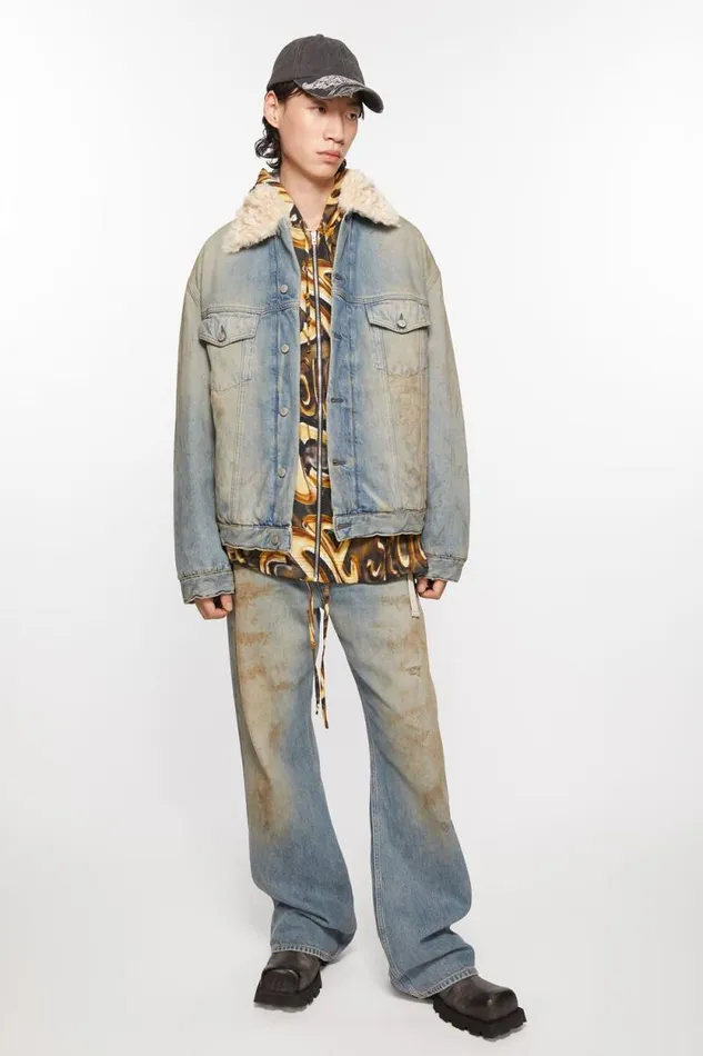 Acne Studios Denim Fur Trim Jacket 8211 Oversized Fit Mid Blue Women Outerwear