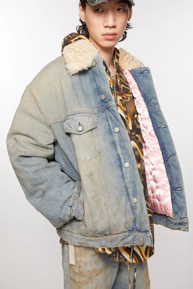 Acne Studios Denim Fur Trim Jacket 8211 Oversized Fit Mid Blue Women Outerwear