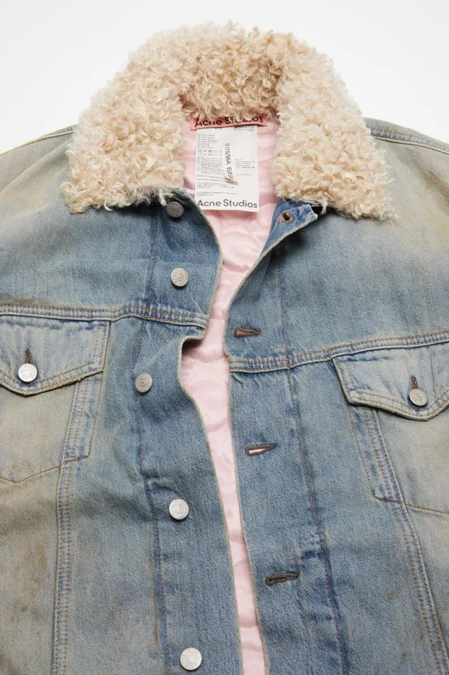 Acne Studios Denim Fur Trim Jacket 8211 Oversized Fit Mid Blue Women Outerwear