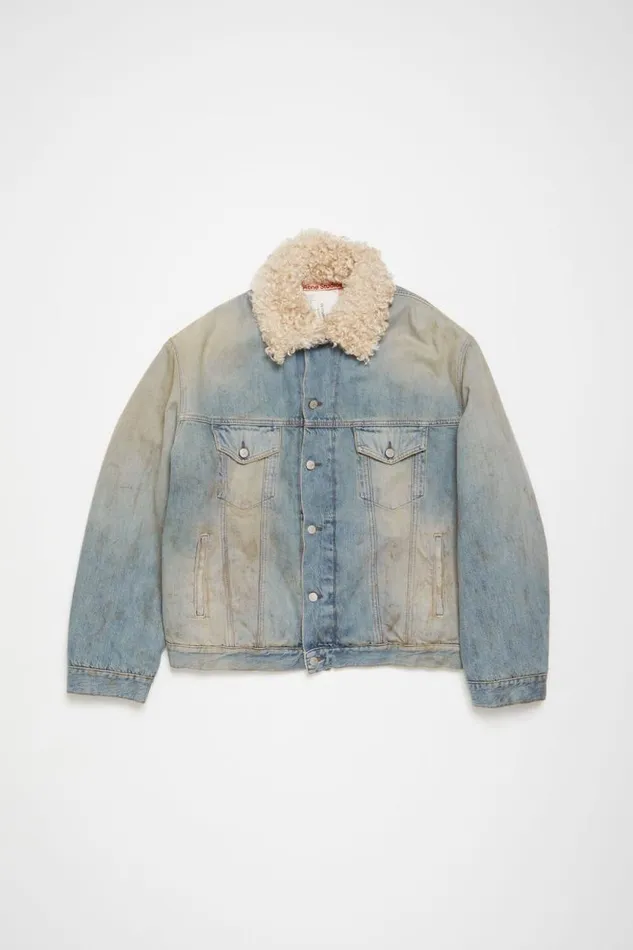 Acne Studios Denim Fur Trim Jacket 8211 Oversized Fit Mid Blue Women Outerwear