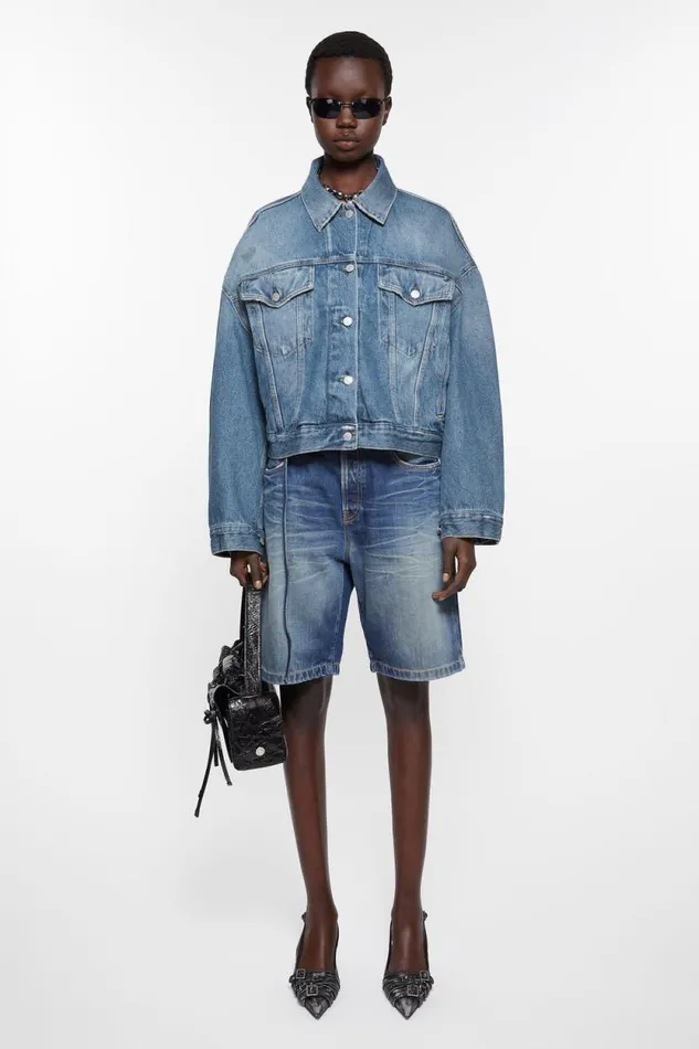 Acne Studios Denim Jacket 8211 Relaxed Cropped Fit Mid Blue Women Outerwear