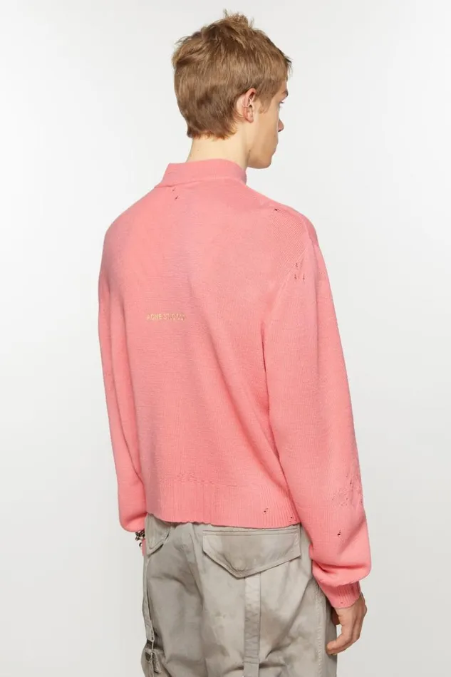 Acne Studios Distressed Zip Cardigan Pink Men Knitwear Acne Studios Distressed Zip Cardigan Pink Men Knitwear