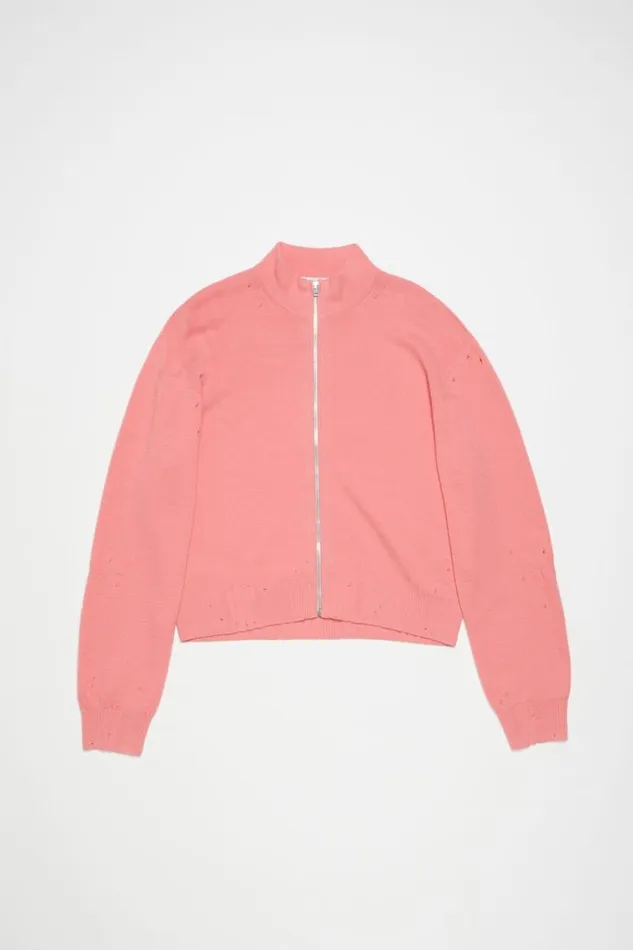 Acne Studios Distressed Zip Cardigan Pink Men Knitwear Acne Studios Distressed Zip Cardigan Pink Men Knitwear