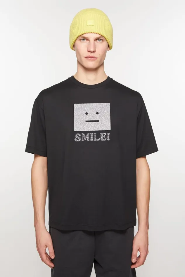 Acne Studios Face Logo Tshirt 8211 Relaxed Fit Black Women Tshirts