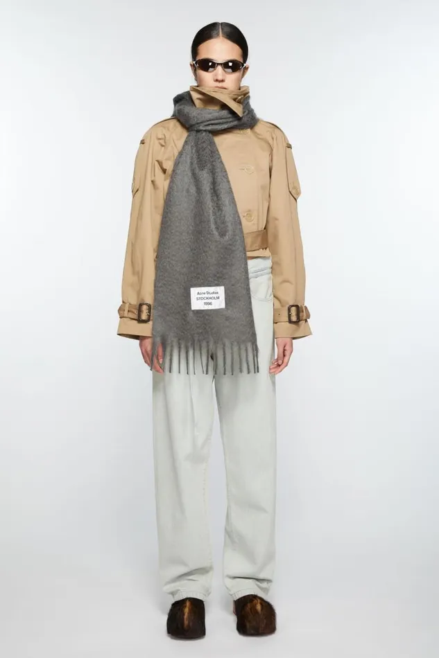 Acne Studios Fringe Alpaca Scarf Grey Women Scarves Acne Studios Fringe Alpaca Scarf Grey Women Scarves