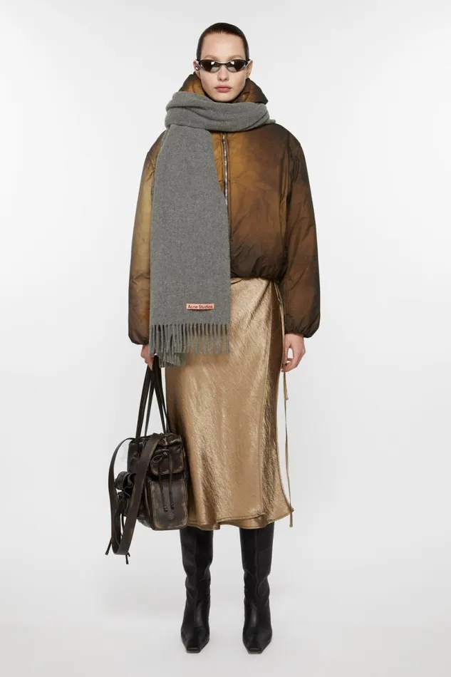 Acne Studios Fringe Wool Scarf 8211 Oversized Grey Melange Women Scarves