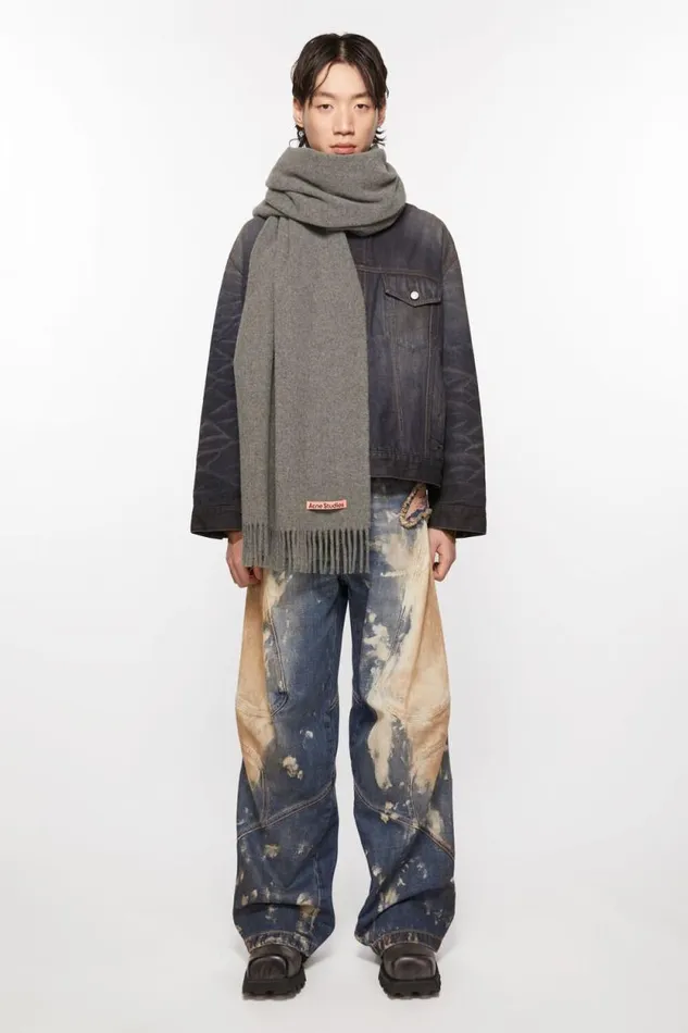 Acne Studios Fringe Wool Scarf 8211 Oversized Grey Melange Women Scarves