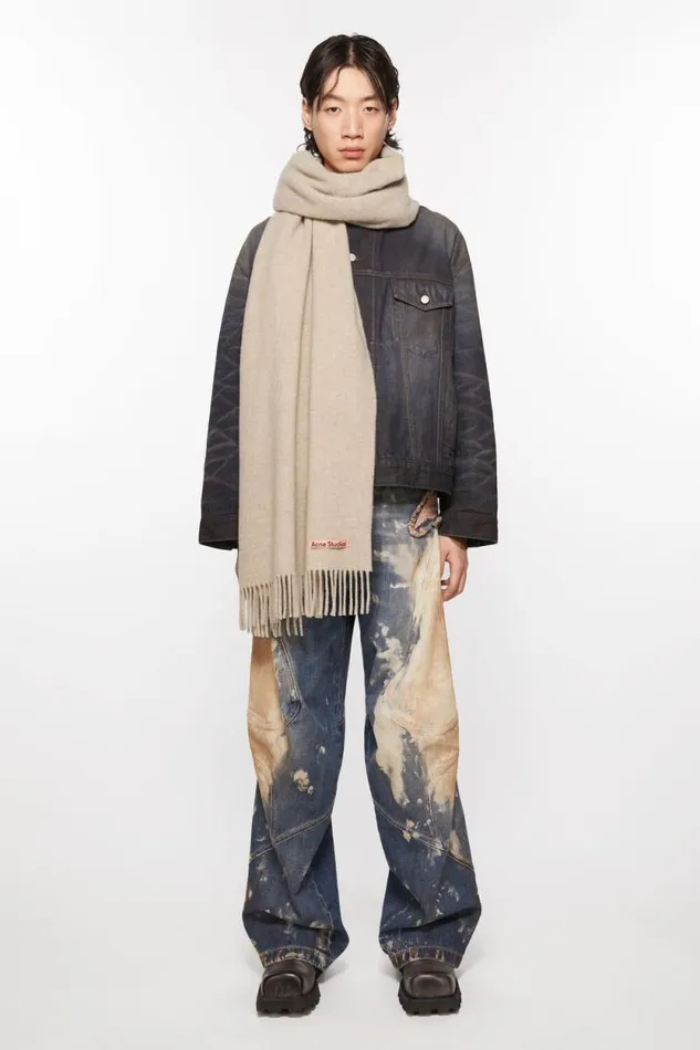 Acne Studios Fringe Wool Scarf 8211 Oversized Oatmeal Melange Women Scarves Acne Studios Fringe Wool Scarf 8211 Oversized Oatmeal Melange Women Scarves