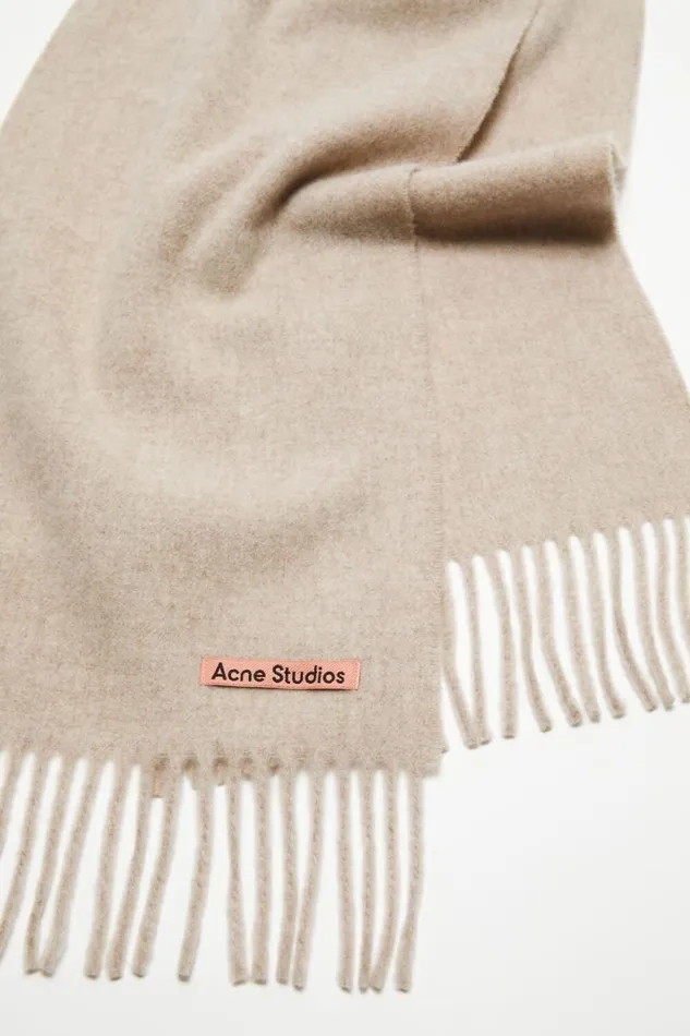 Acne Studios Fringe Wool Scarf 8211 Skinny Oatmeal Melange Women Scarves
