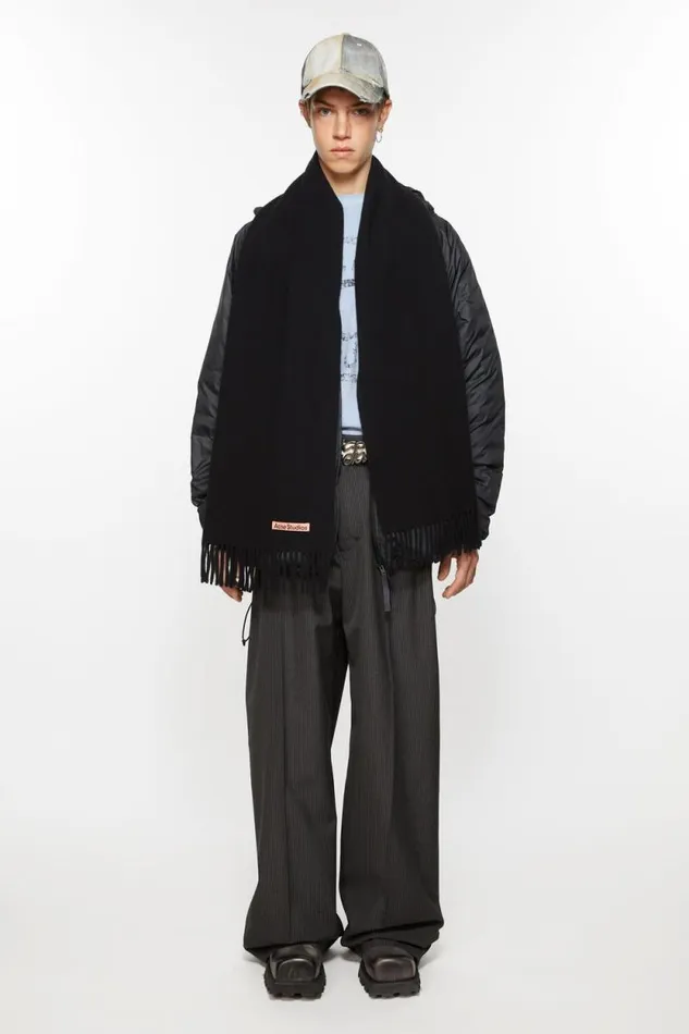 Acne Studios Fringe Wool Scarf Narrow Black Women Scarves Acne Studios Fringe Wool Scarf Narrow Black Women Scarves