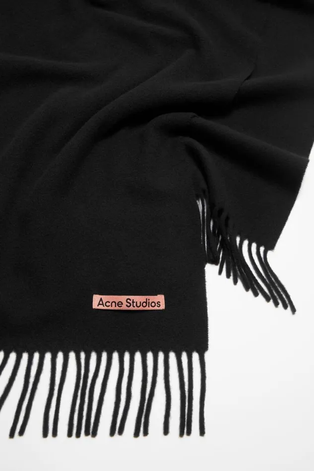 Acne Studios Fringe Wool Scarf Narrow Black Women Scarves Acne Studios Fringe Wool Scarf Narrow Black Women Scarves