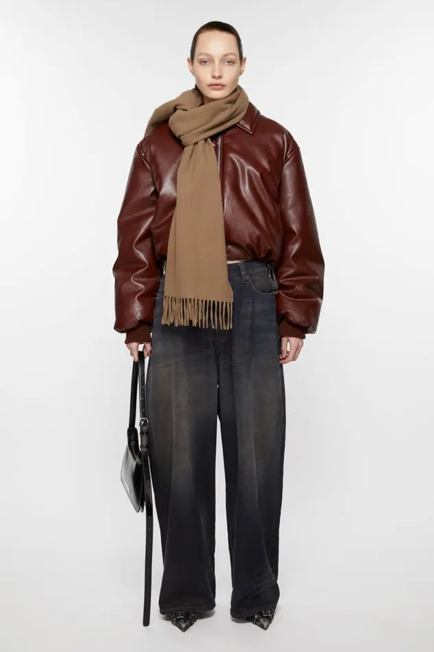 Acne Studios Fringe Wool Scarf Narrow Caramel Brown Men Scarves Acne Studios Fringe Wool Scarf Narrow Caramel Brown Men Scarves