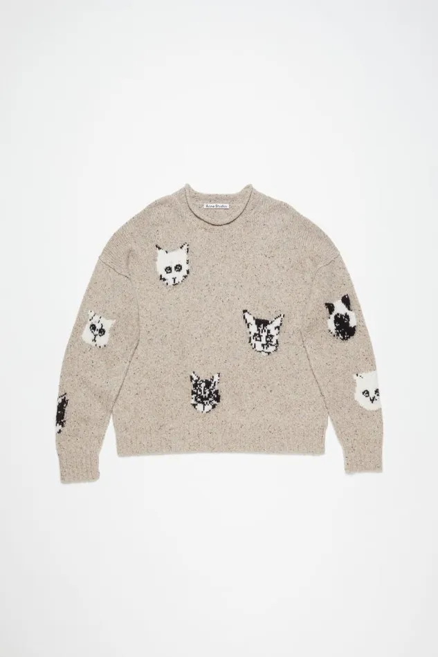 Acne Studios Jacquard Jumper Beige Women Knitwear Acne Studios Jacquard Jumper Beige Women Knitwear