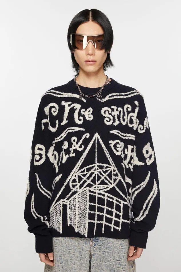 Acne Studios Jacquard Logo Jumper Blackecru Men Knitwear
