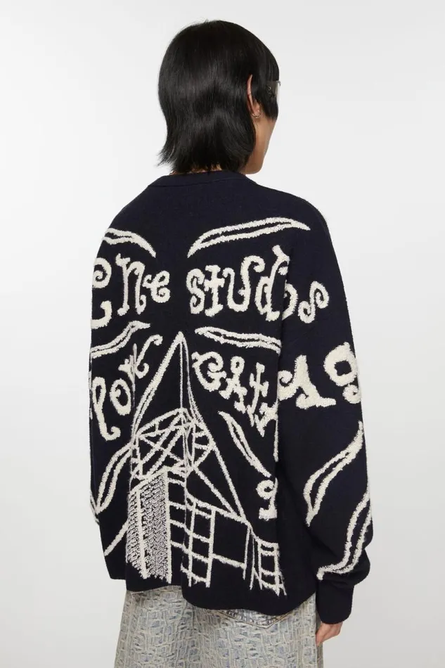 Acne Studios Jacquard Logo Jumper Blackecru Men Knitwear
