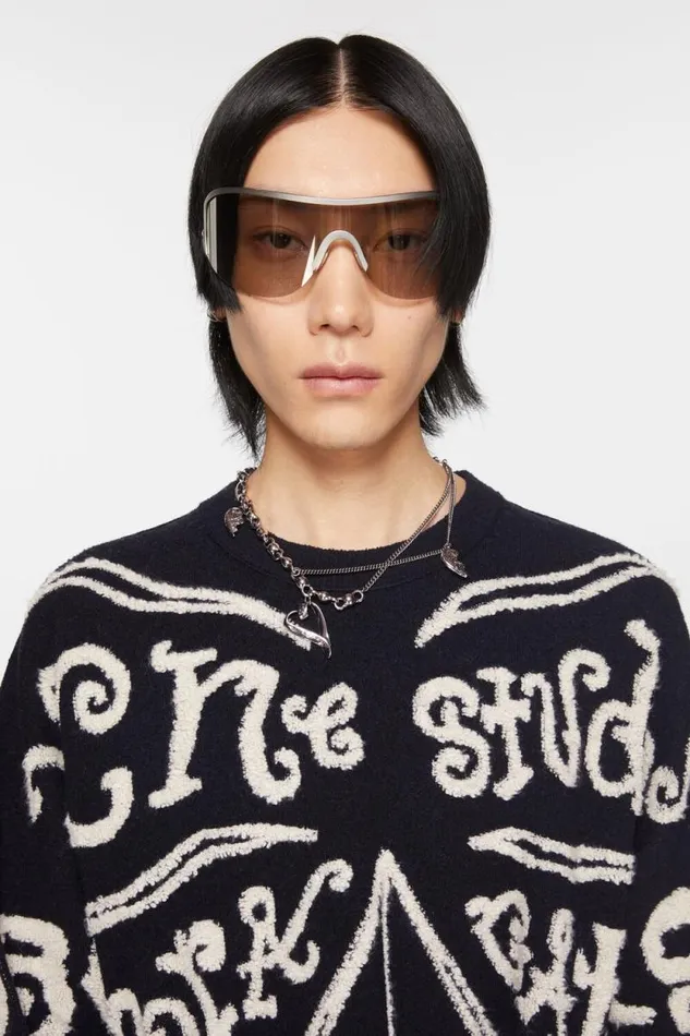 Acne Studios Jacquard Logo Jumper Blackecru Men Knitwear