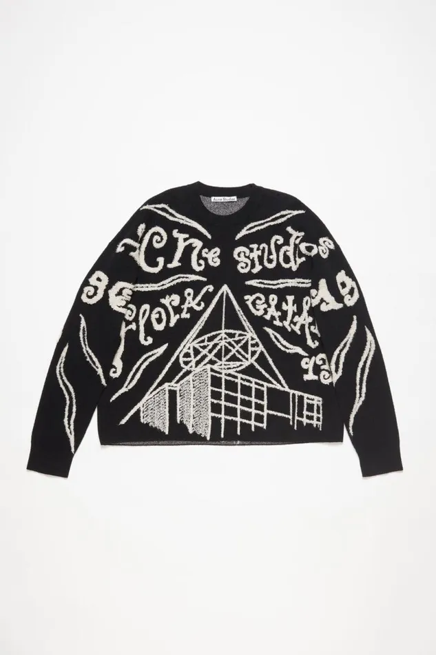 Acne Studios Jacquard Logo Jumper Blackecru Men Knitwear
